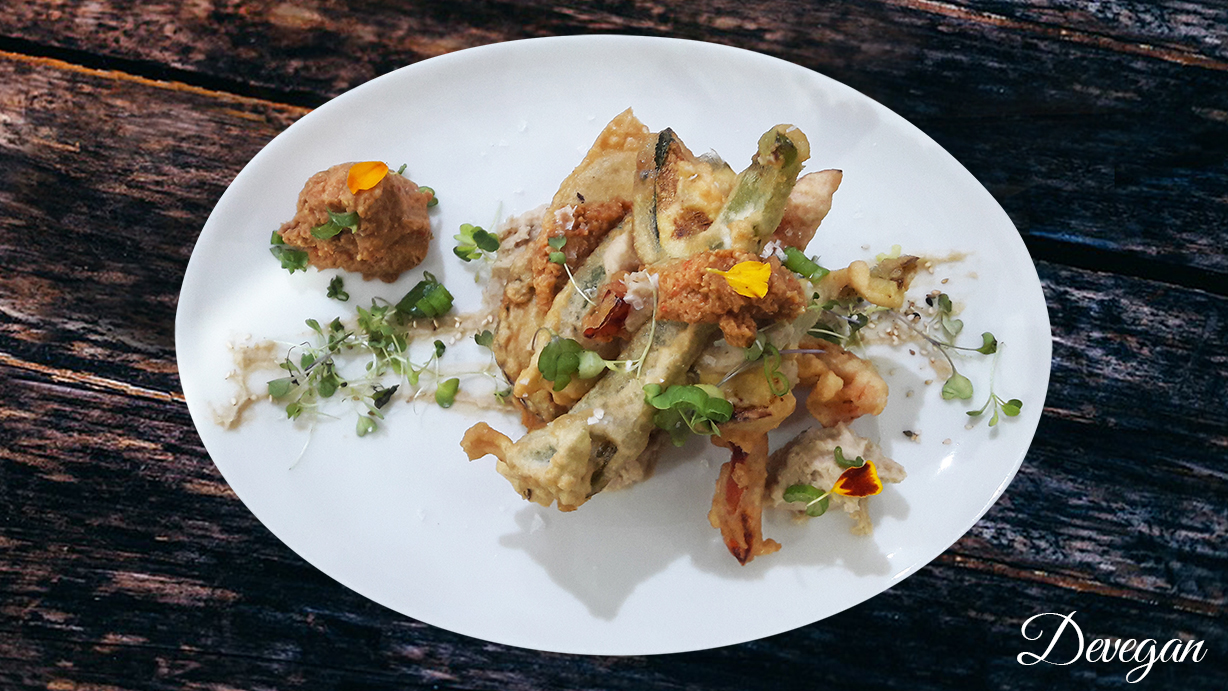 tempura de verduras, tempura de verduras con cremas devegan